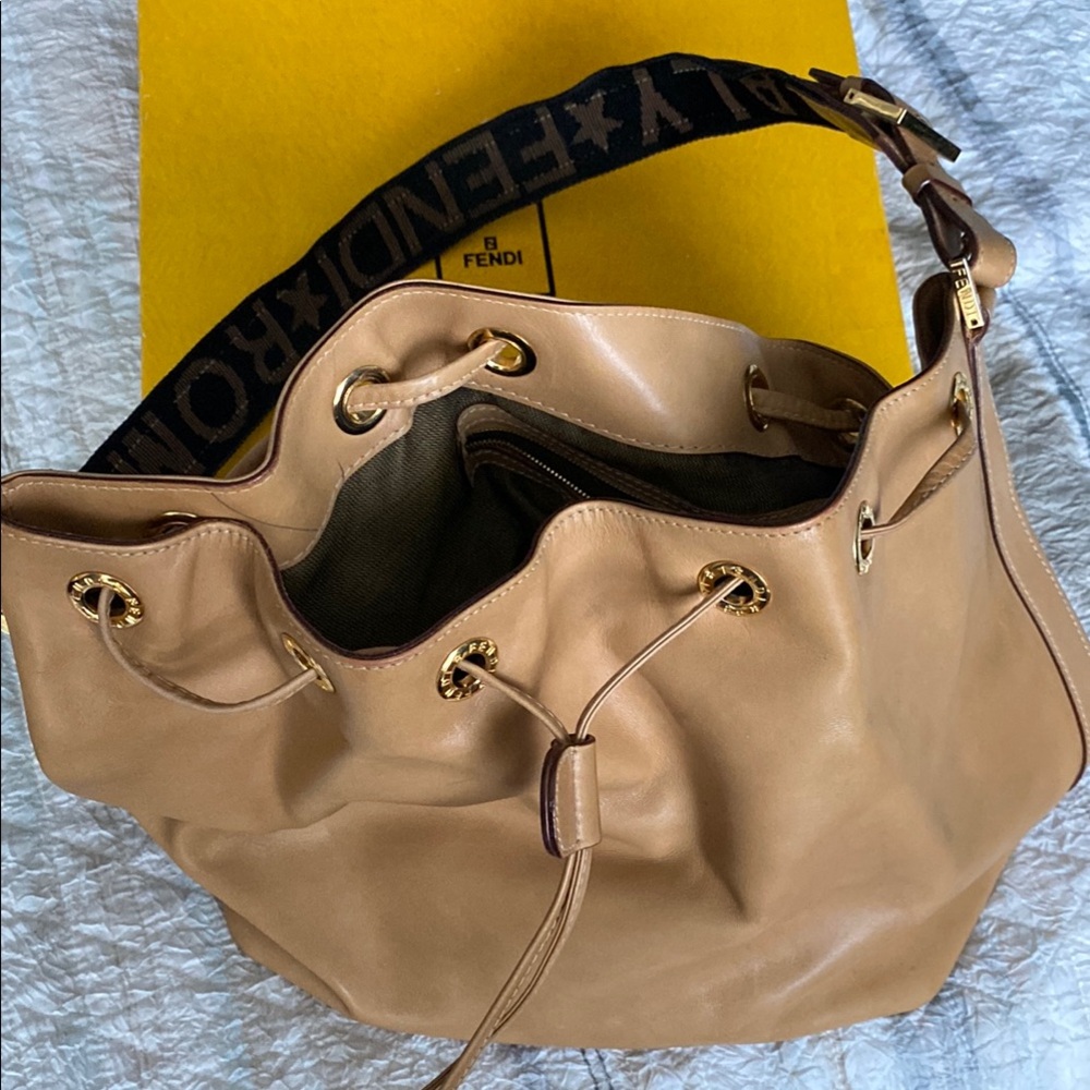 Fendi Tan Leather Shoulder Bag with Tortoiseshell Handle